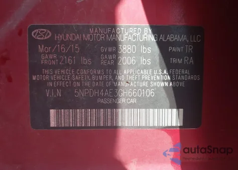 2016 Hyundai Elantra Se from USA, damaged, VIN 5NPDH4AE3GH660106